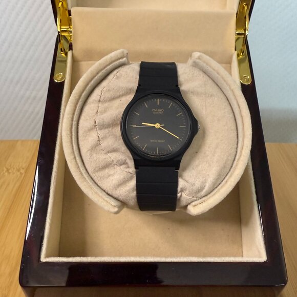 Casio MQ-24 Resin Minimalist Watch Black/Gold Accents, 33mm - Picture 1 of 5